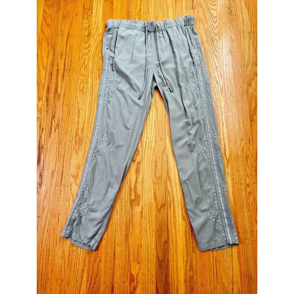 SUNDANCE Light Green Drawstring Breezy Boho Embroidered Pants Womens Size Large